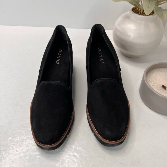 Vionic Willa Wedge Loafers Suede Slip On Black Women's 8.5M Water Repellent - Picture 5 of 11